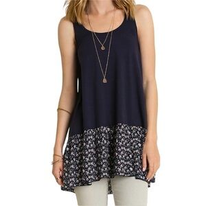 Umgee Racerback Boho Floral Hem Flowy Tunic